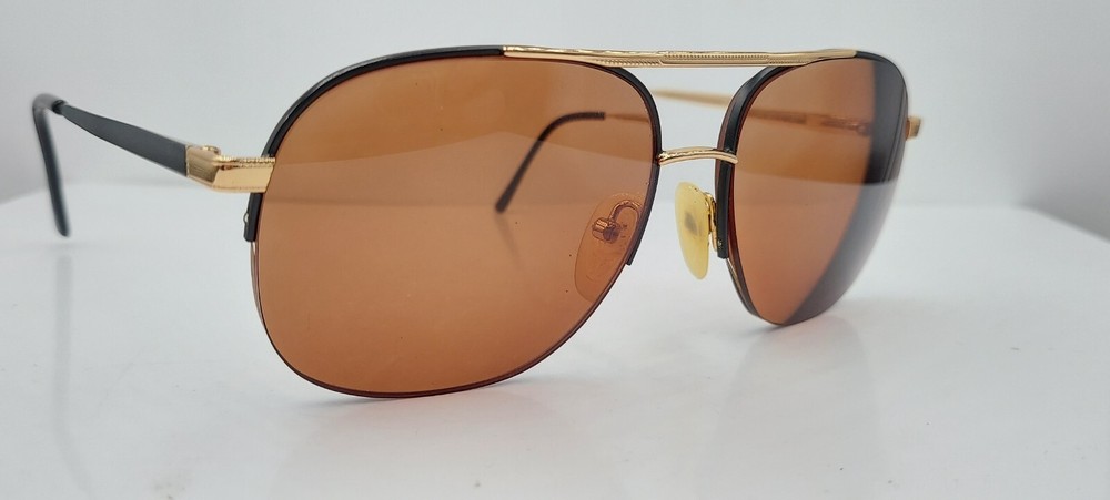 Vintage Brian Black Gold Pilot Half-Rim Metal Sunglasses FRAMES ONLY