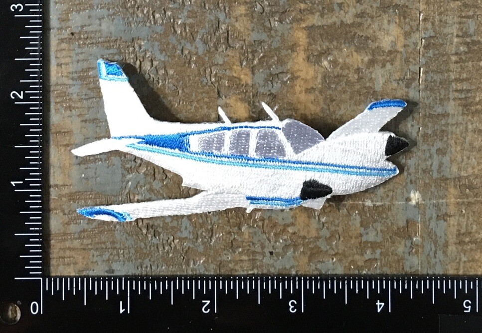 Vintage Airplane Aviation Embroidered Iron-On Patch Light Blue White