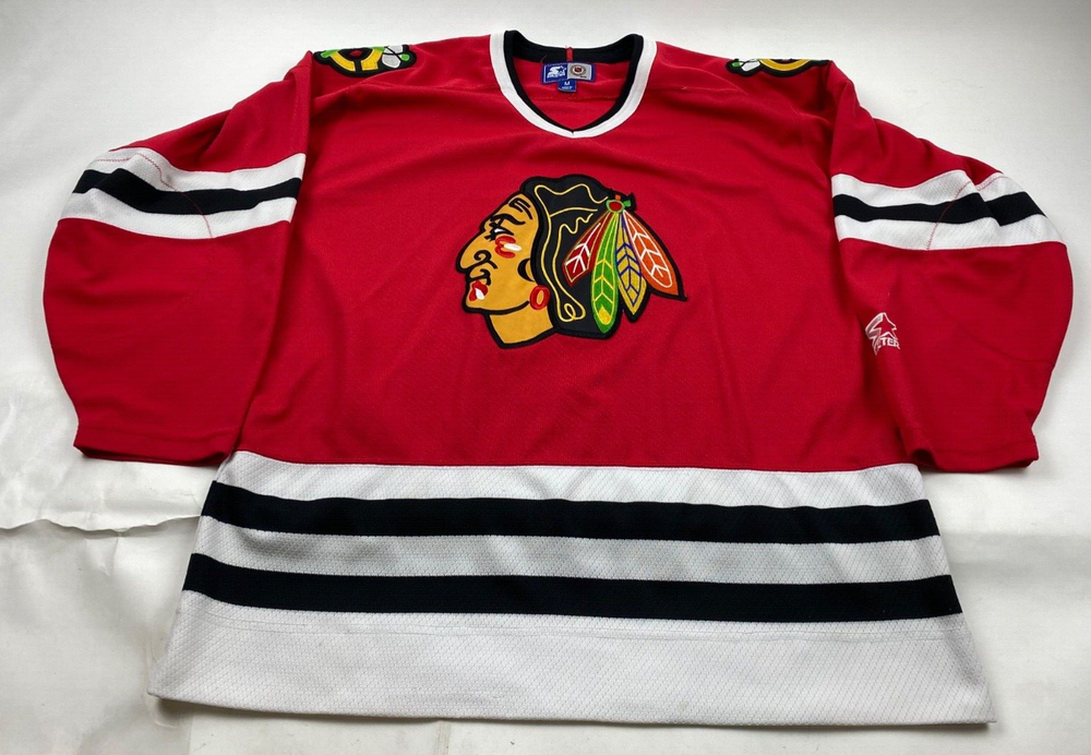 Vintage Mens M Chicago Blackhawks Red Starter NHL Hockey Jersey