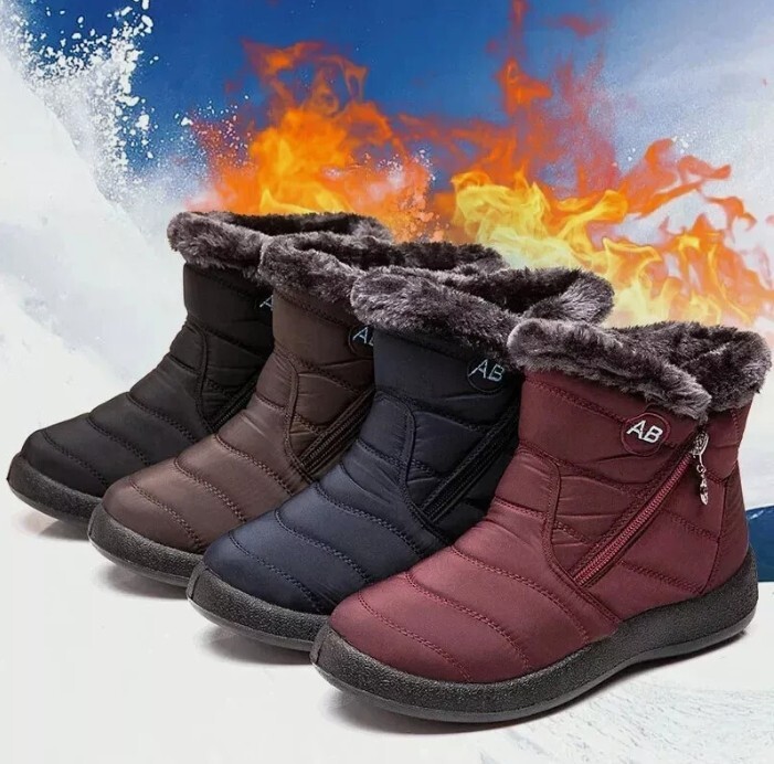 Waterproof Winter Snow Boots for Women - Fur-Lined Slip-On Ankle Boots for Warmth