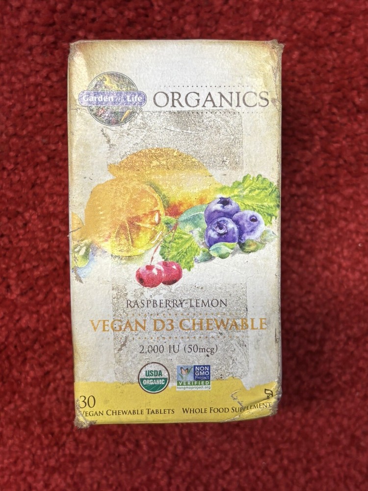 Garden of Life Mykind Vegan D3 2000 IU Raspberry Lemon Chewable Tablets 30ct