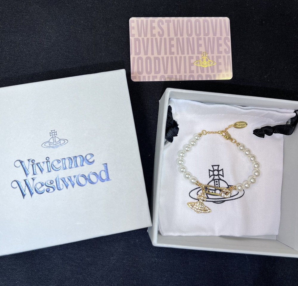 Vivienne Westwood Gold Safety Pin Orb Pearl Bracelet Gift Box 283