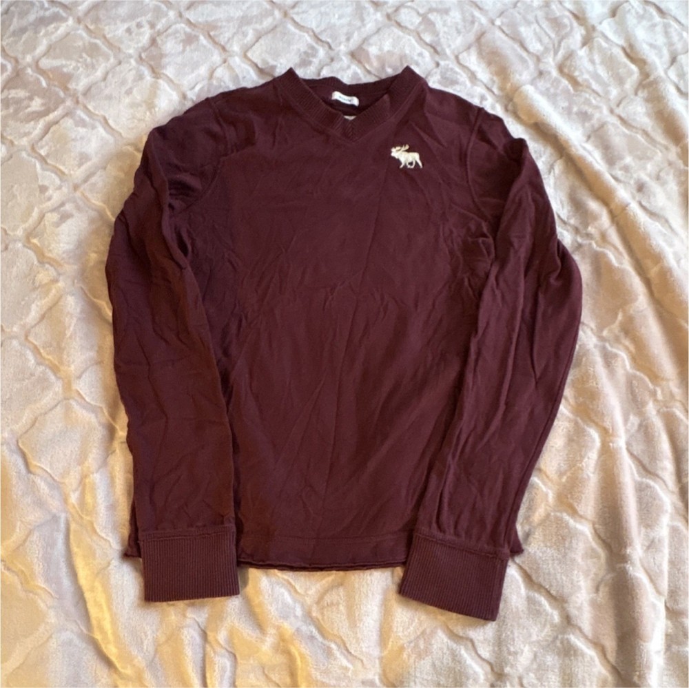 Abercrombie Kids Burgundy Boys Muscle V-Neck Long Sleeve T-Shirt XL Logo