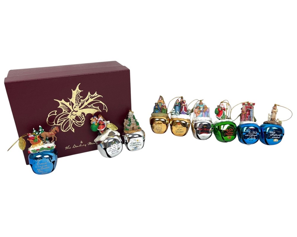 Lot 9 Danbury Mint Christmas Carol Jingle Bell Ornaments New w/ Tags and Box