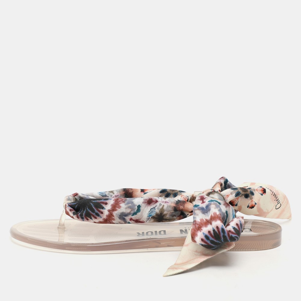 Dior Multicolor Kaleidoscopic Silk Thong Sandals Size 38