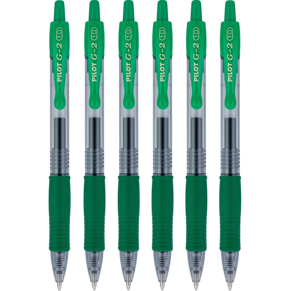 Pilot G2 Retractable Rollerball Gel Pens, Bold Point, 1.0mm, Green Ink, 6 Count