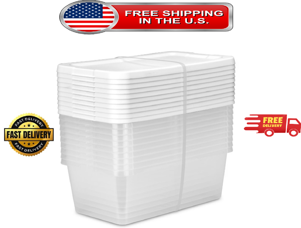 Sterilite Set of (10) 6 Quart Storage Boxes, Clear Plastic Storage Bin with Snap