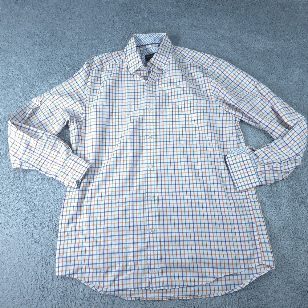 Johnston & Murphy Shirt Mens Medium Multicolor Check Long Sleeve Cotton Dress