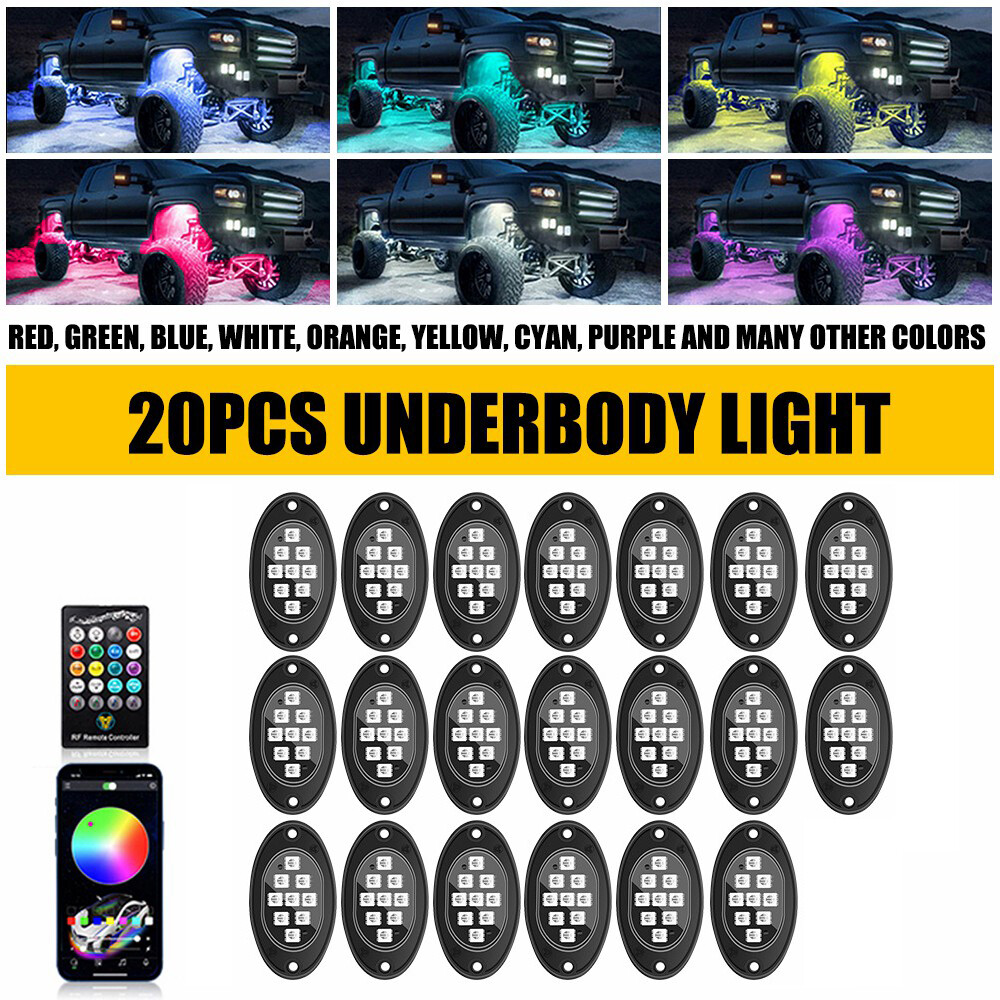 20Pods RGB LED Rock Lights Kit Underbody Neon Light Bluetooth App Remote Control