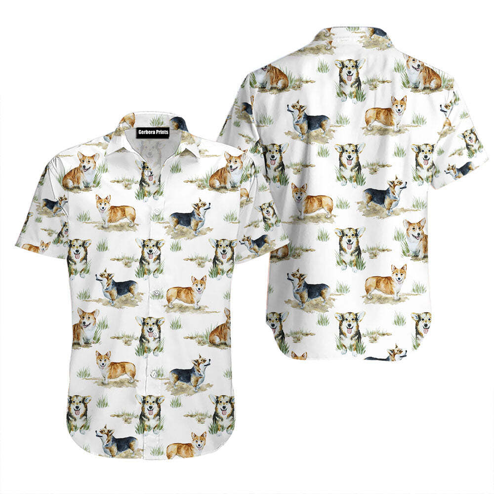 Smiling Corgi Dogs White Aloha Hawaiian Shirts For Men Women