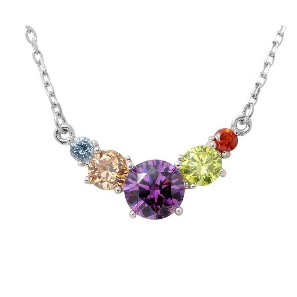 Multi Color 5 Color Genuine Sapphire Necklace in Solid Sterling Silver