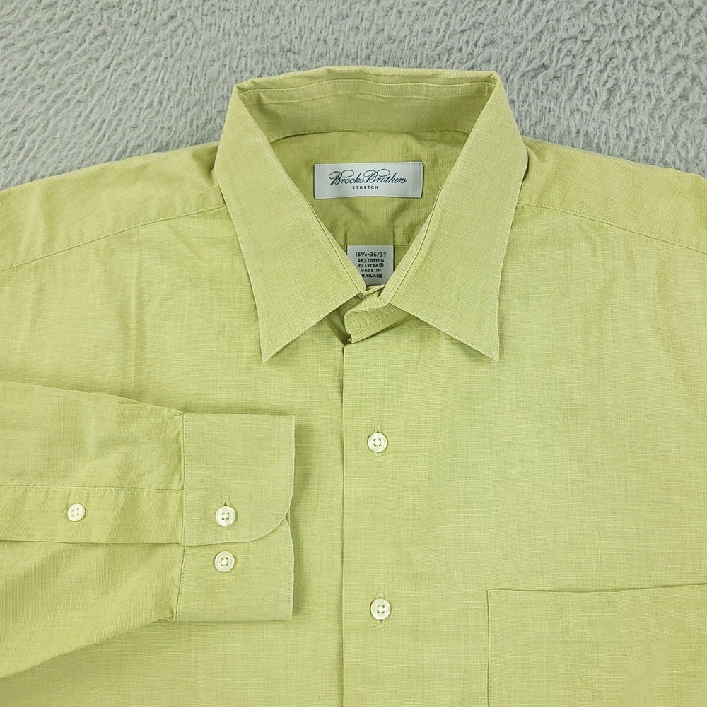 Brooks Brothers Dress Shirt Mens 16.5 Green Solid Stretch Cotton Long Sleeve