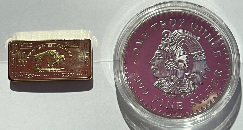 1 oz American Buffalo .999 Fine +1 Oz  Mex Copper Bullion Bar Ingot, Metal Art