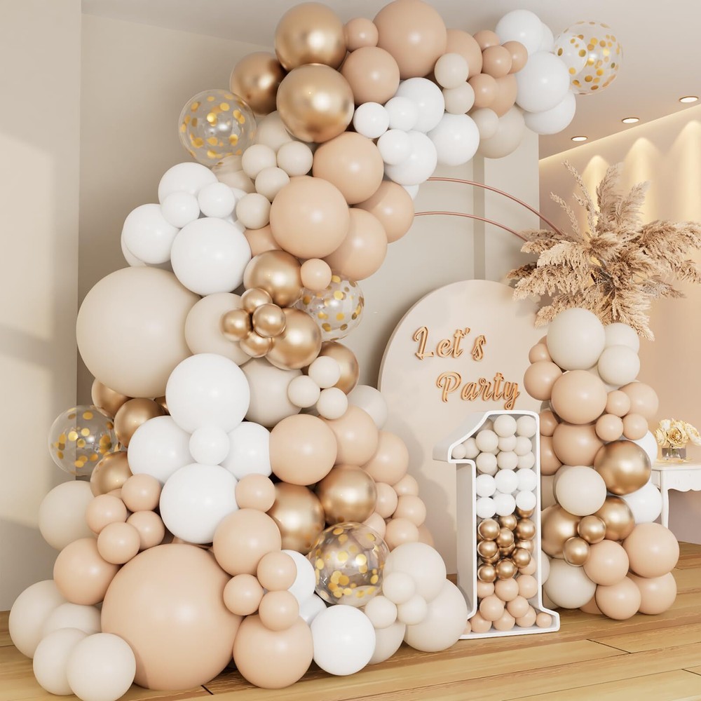 DBKL White Sand Gold Balloon Garland Arch Kit with 18 12 10 5 Inch Balloons