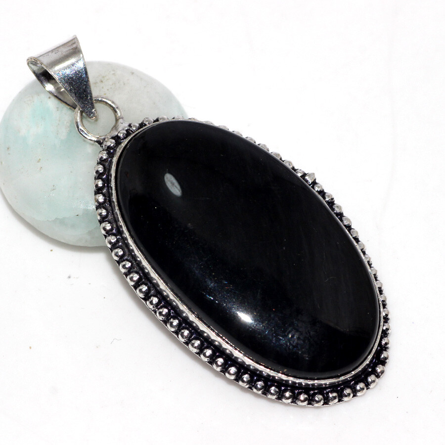 925 Silver Plated-Black Onyx Ethnic Gemstone Handmade Pendant Jewelry 2