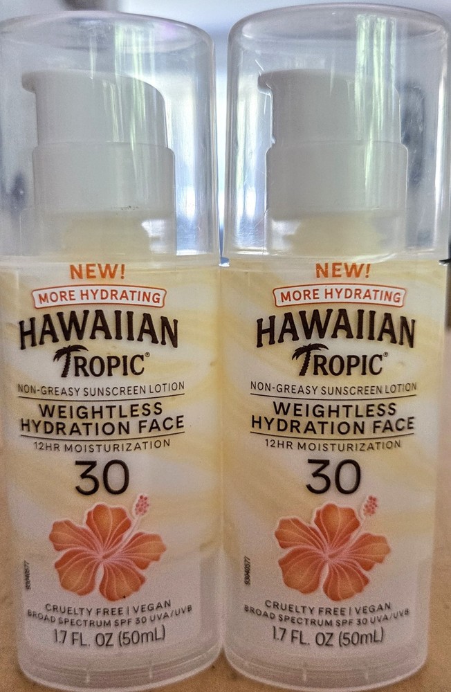 3 NEW Hawaiian Tropic Weightless Hydration Face SPF 30 Sun Block 1.7floz Ex.2027