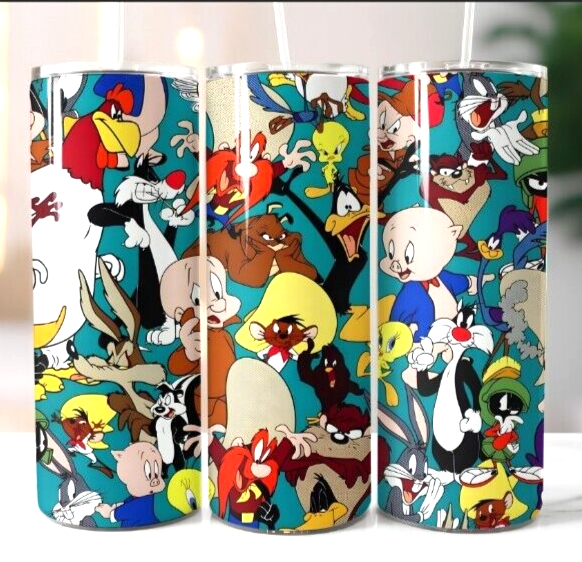 Looney Toons 8 Multicolor 20 oz Insulated Tumbler Box Lid Clear Straw New