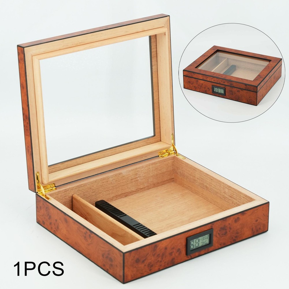 Humidificador de cigarrillos de madera alta transparencia humidificado caja de almacenamiento para hombres regalos