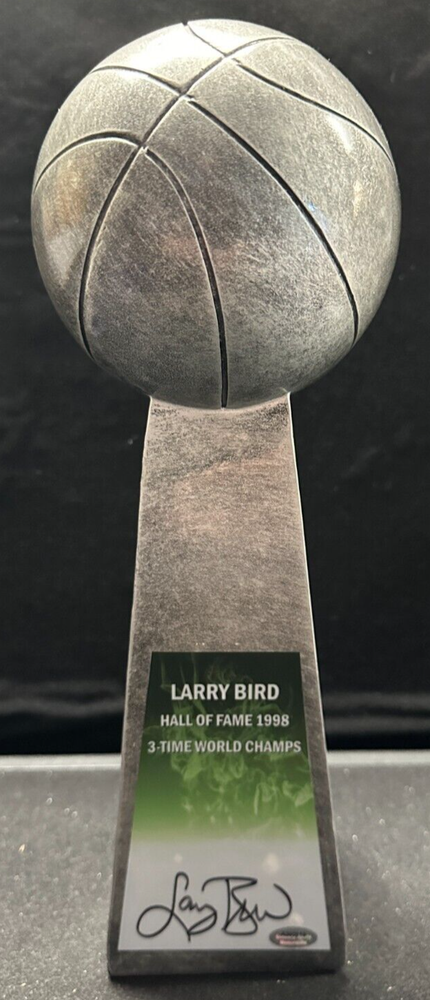 Larry Bird Signed NBA 3x Champ & 98 HOF Trophy with Schwartz COA