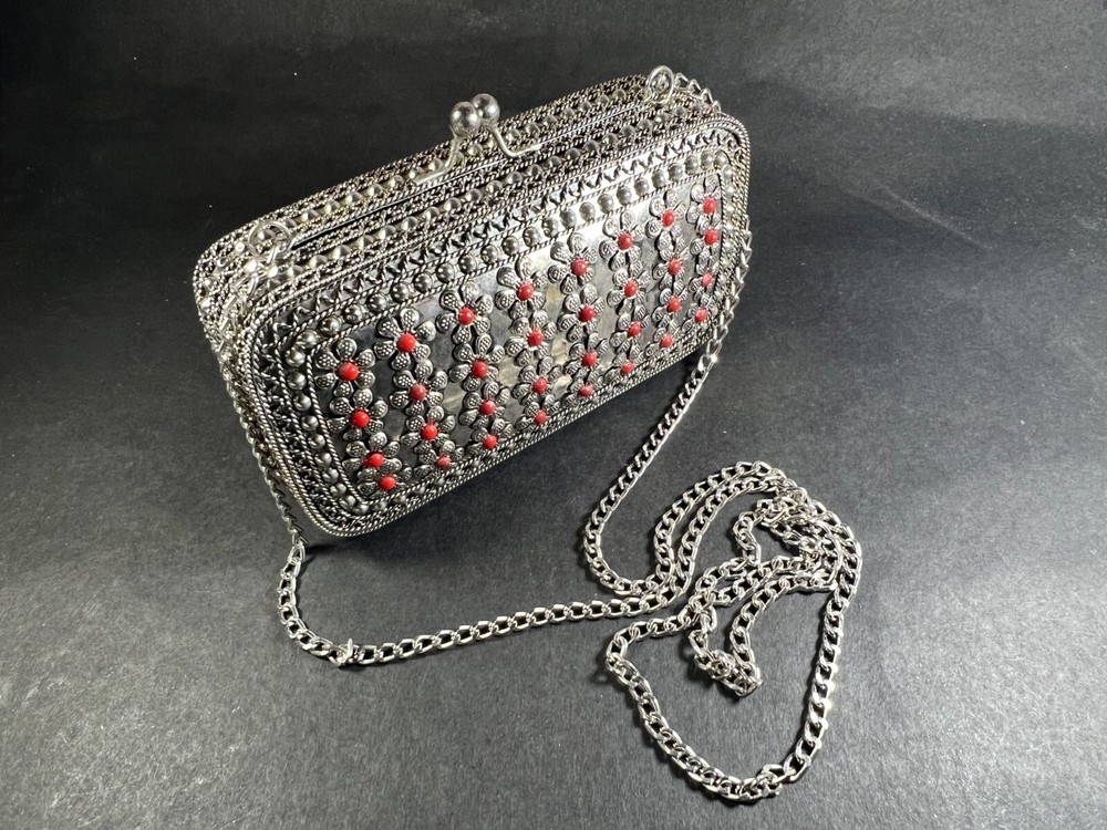 Pur8 Embossed Handmade silver tone Women's cute Cocktail party purse clutch bag