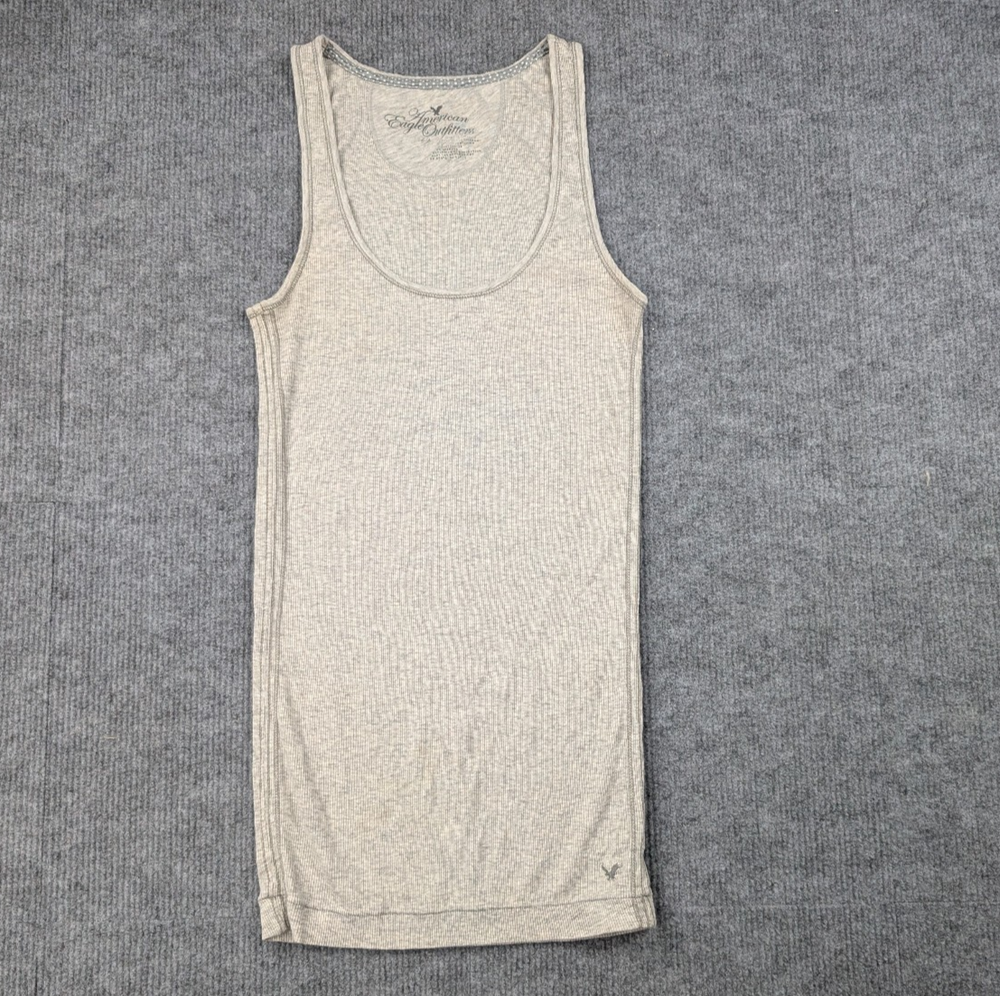 Vintage Y2K American Eagle Tank Top Womens Small Gray Ribbed Long Embroider Logo