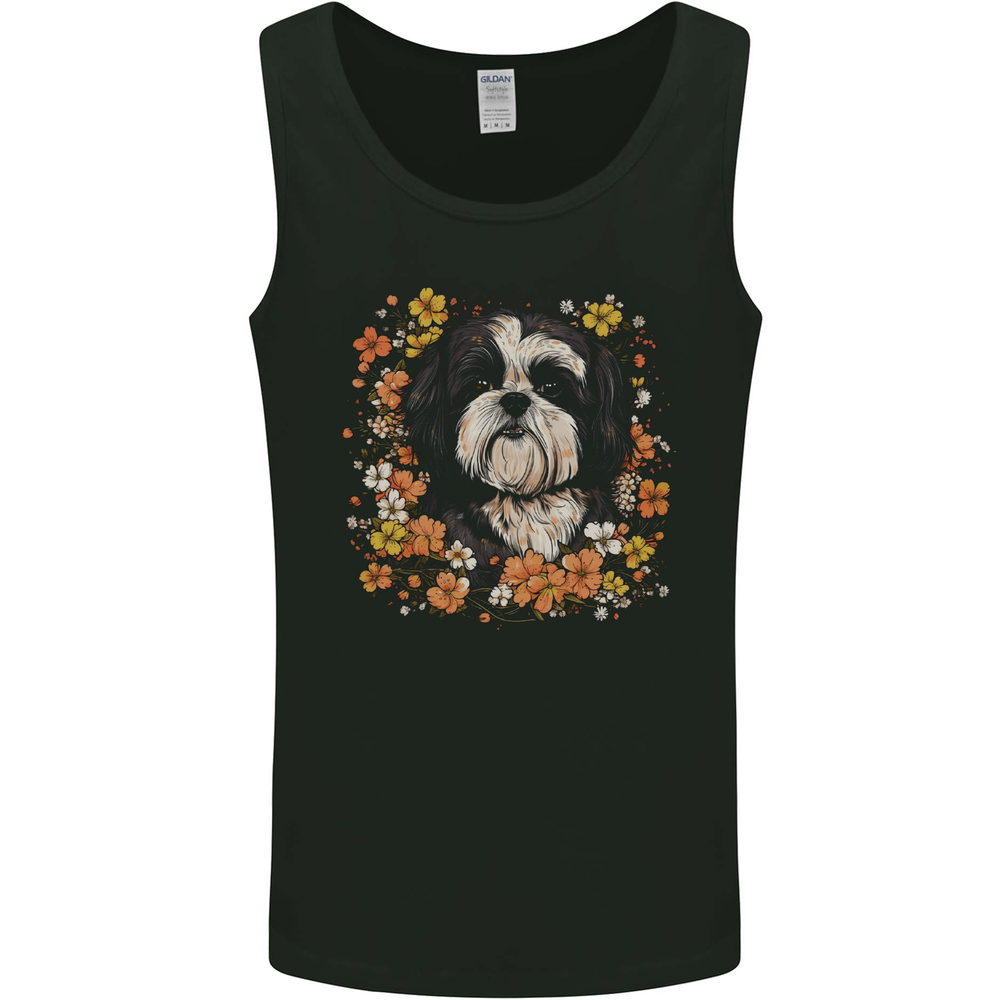 Camiseta sin mangas chaleco para hombre A Shih Tzu perro rodeado de flores