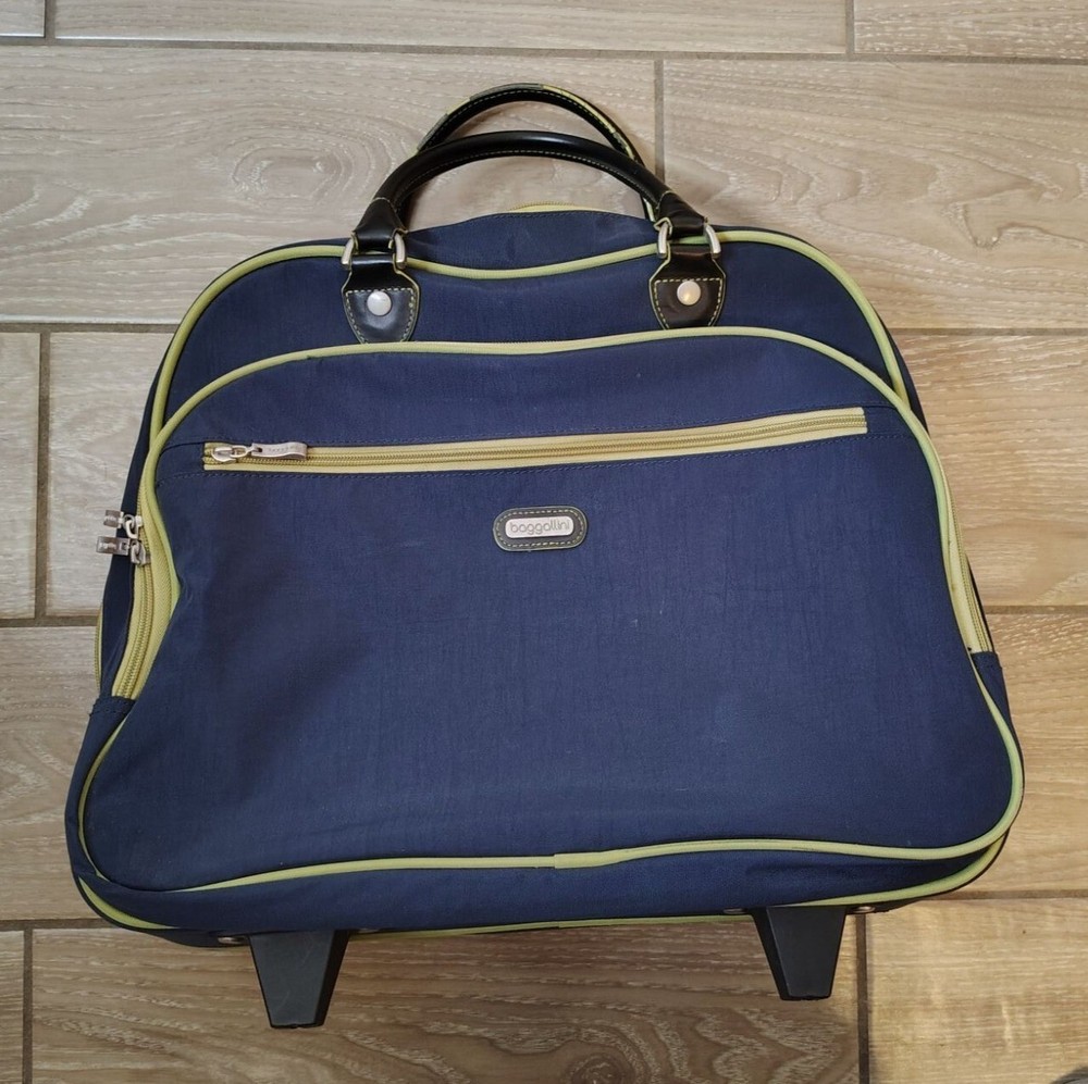 Baggallini 2 Wheel Tote Carry On Suitcase Blue Green Telescope Handle Zip, Nylon