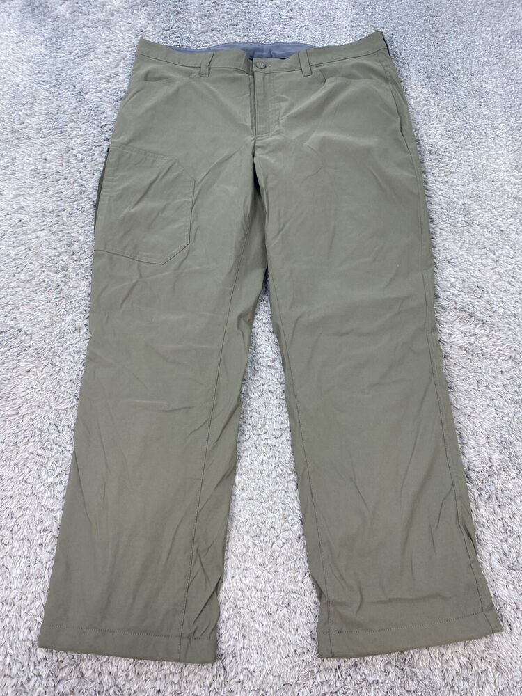 Eddie Bauer Pants Mens 38x30 Green Fleece Lined Hiking Outdoor Nylon Tech Vtg