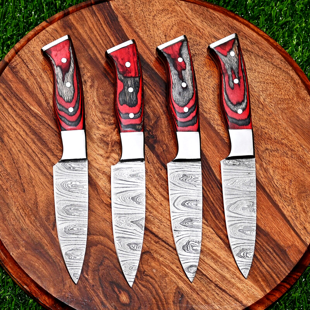 Custom Made Hand Forged Damascus Steel Chef Steak Knife Set Kitchen Knives 2870