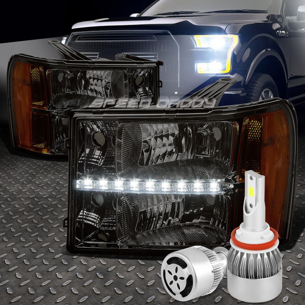 07-14 GMT900 Smoked LED Headlight with Amber Corner & White H8 HID Fan