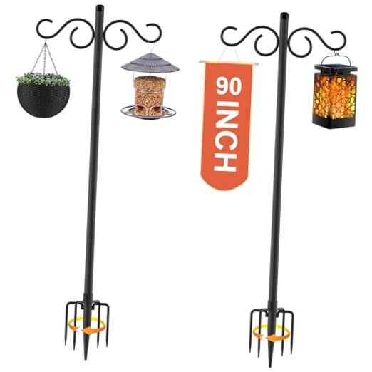 Double Shepherd Hook Set for Bird Feeders - 2 Pack 90 Inch Outdoor Poles