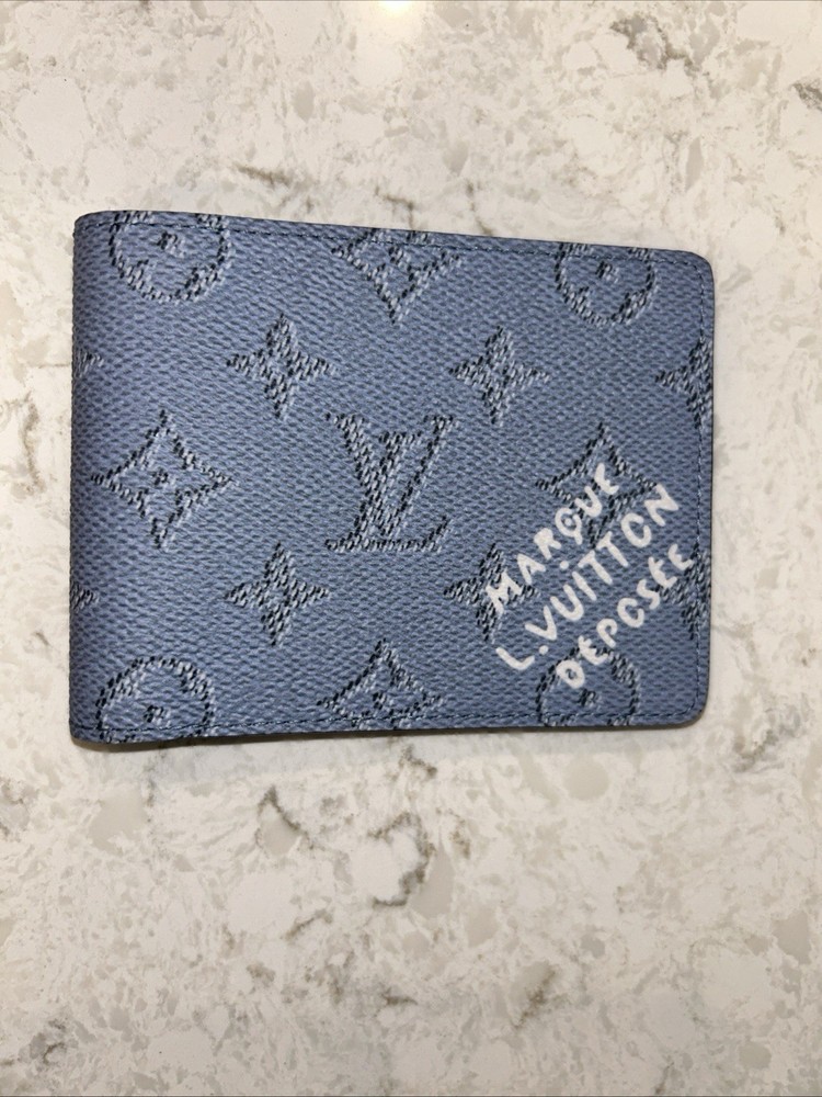 LV Multiple Wallet M14691 Blue Monogram Canvas Near Mint w/ Box & Receipt