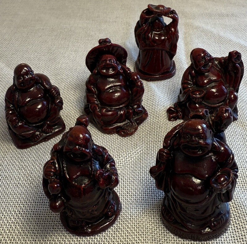 Vintage Resin Laughing Traveling Smiling Wise Praying Buddha Lot Of 6 Figurine