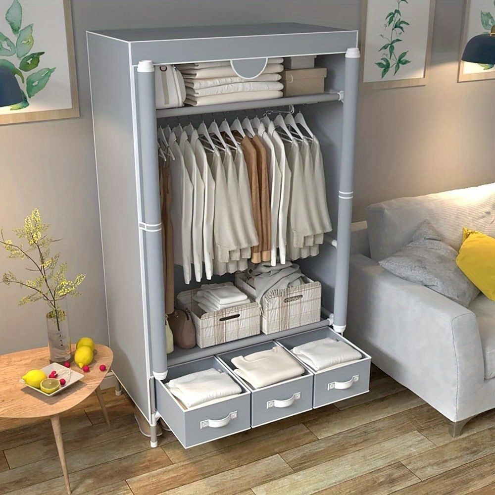 Portable Clothes Wardrobe Closet Organizer Rolling Door Hanging Rack 67