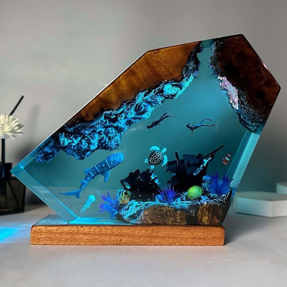 Ocean Wood Resin LED Lamp | Adjustable Glow | Premium Home Decor Gift