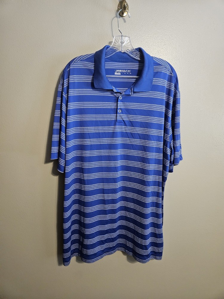 Nike Golf Mens Polo Shirt Blue And White Striped Tour Performance Dri-Fit XXL