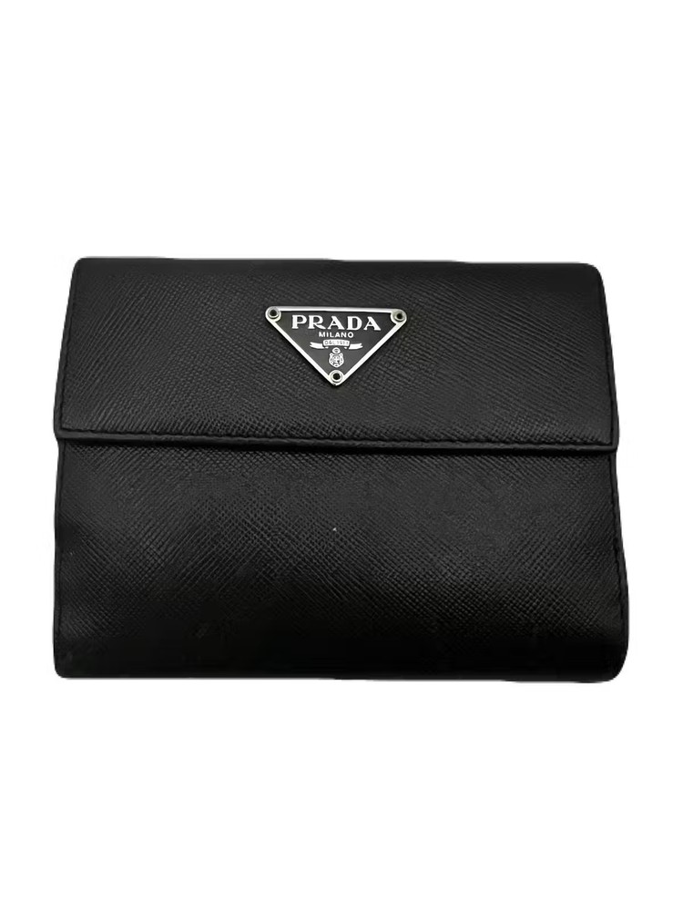 PRADA Wallet Leather Black USED Y0503-16