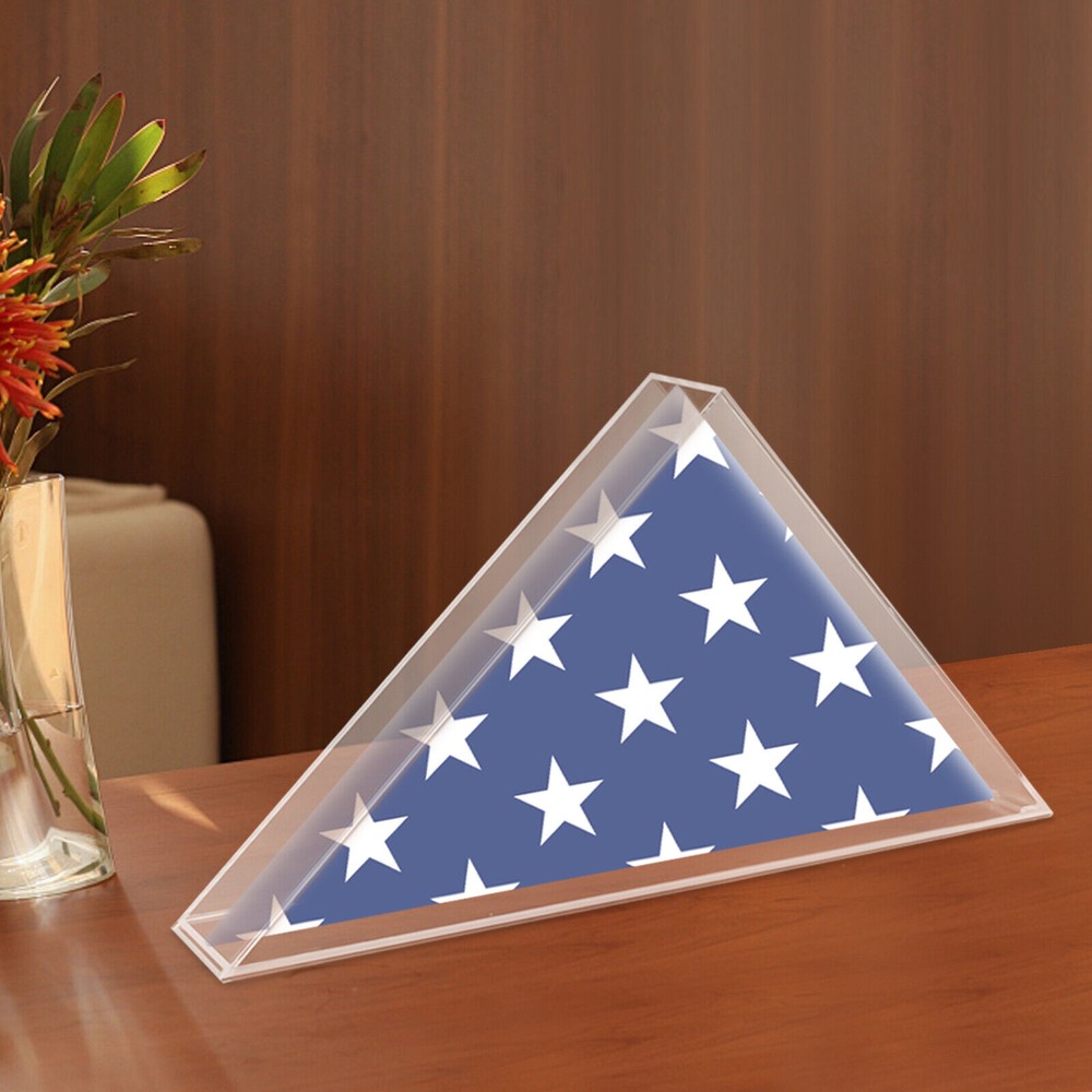 Flag Display Case Clear Acrylic Flag Box Triangle Holder for Table Wall Mounted