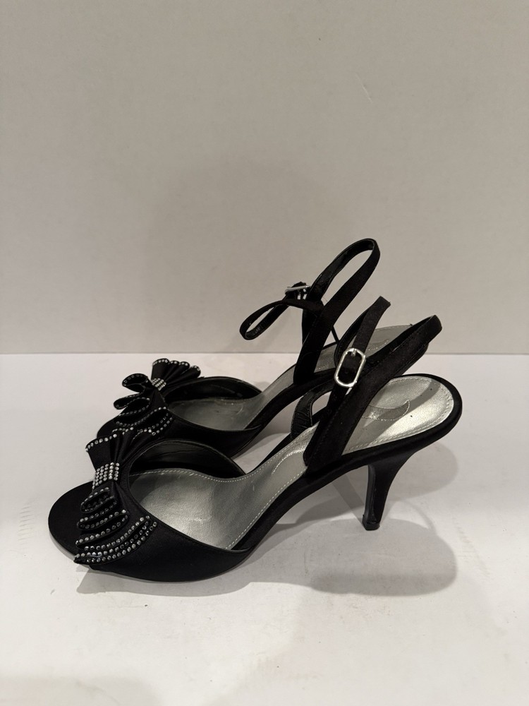 Nina black strappy open toe bow heels for women size 7 special occasion