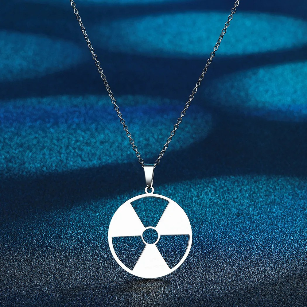 Silver Nuclear Symbol Radiation Hazard Necklace  