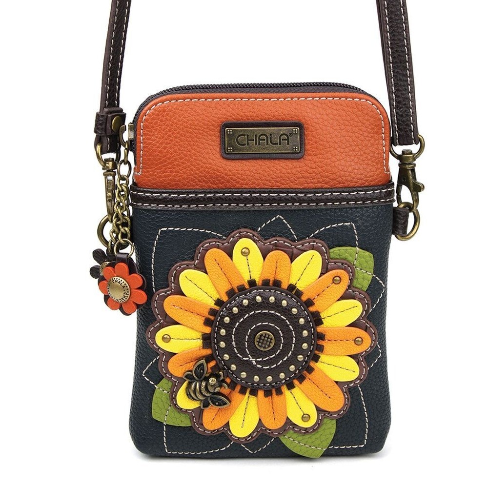 NEW CHALA SUNFLOWER BEE CELL PHONE CROSSBODY PURSE STRAP BLACK YELLOW ORANGE