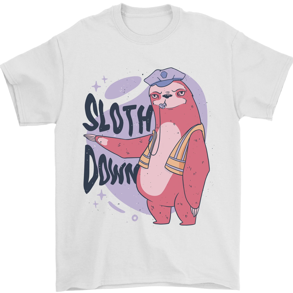 Sloth Down Policeman Funny Mens T-Shirt 100% Cotton