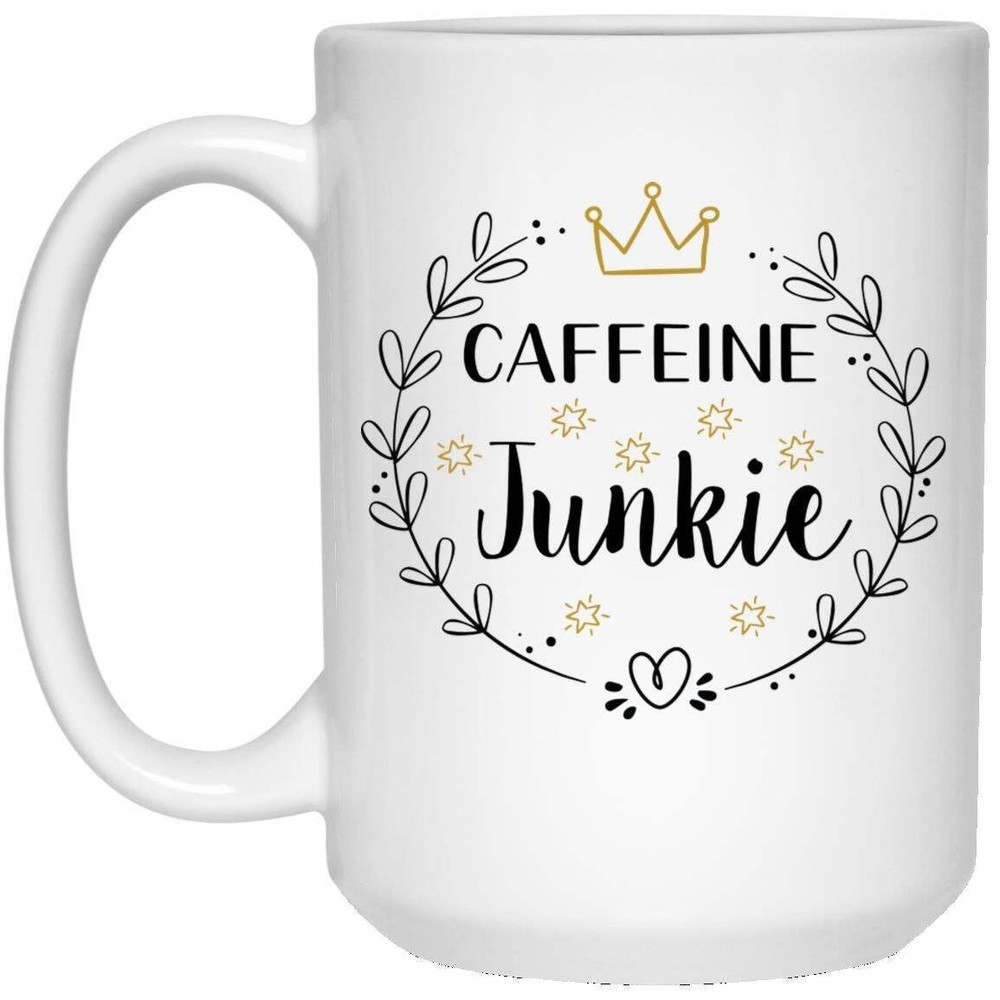 Caffeine Junkie White Ceramic Coffee Mug Funny Novelty Coffee Cup Perfect Gift