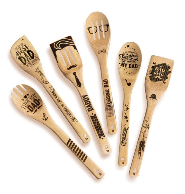 Fathers Day Wooden Bamboo Cooking Spoon Set Dad Kitchen Gift 6 Customized Pieces-image