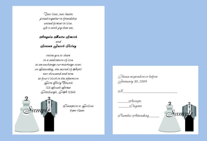 100 Personalized Bride and Groom Couple Bridal Gown Tuxedo Wedding Invitations