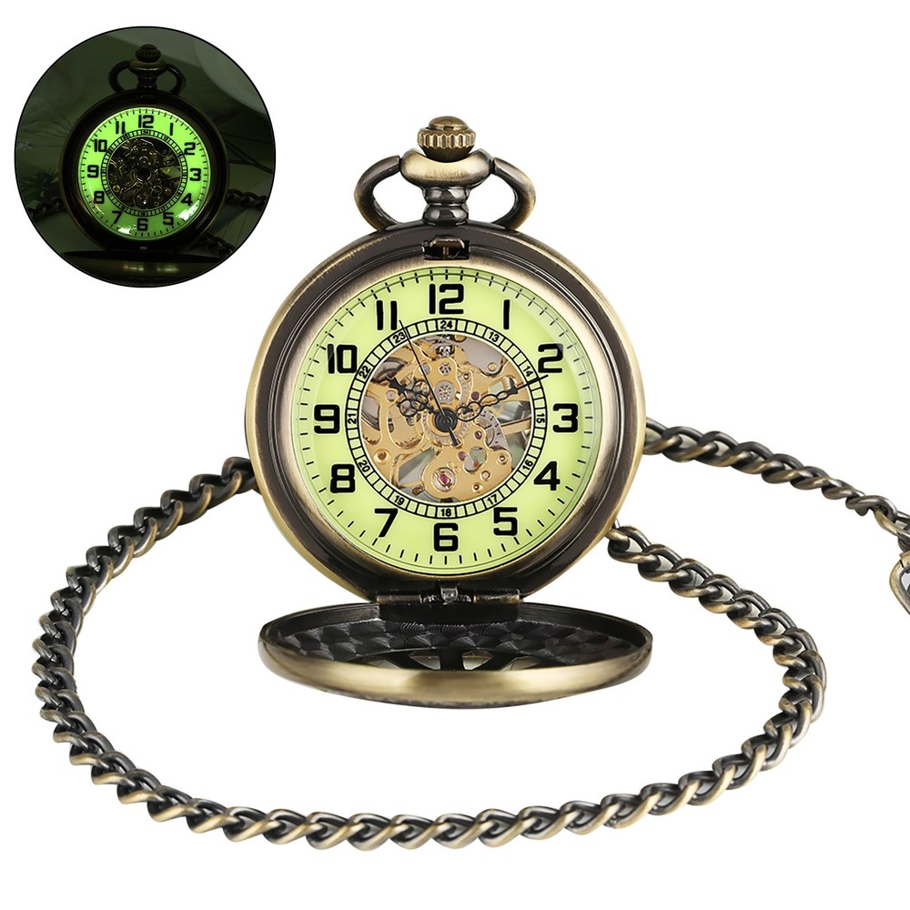 Vintage Alloy Skeleton Roman Numeral Double Half Hunter Pocket Watch