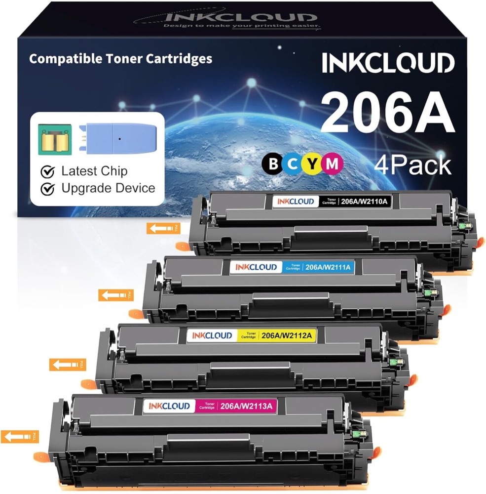 206A Toner Cartridges 4 Pack with Chip Compatible Replacement for HP 206A 206X