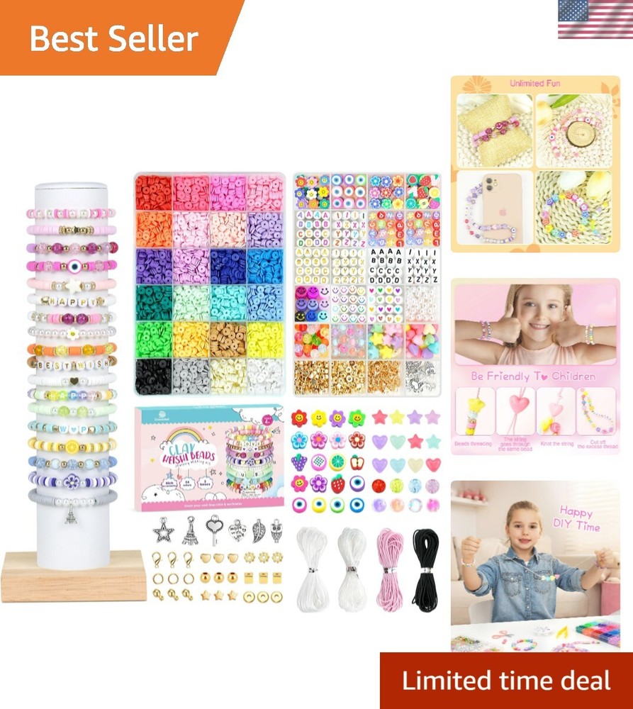 7500 Pcs Clay Beads Kit for Friendship Bracelets, 24 Colors Polymer Beads in 2 Boxes