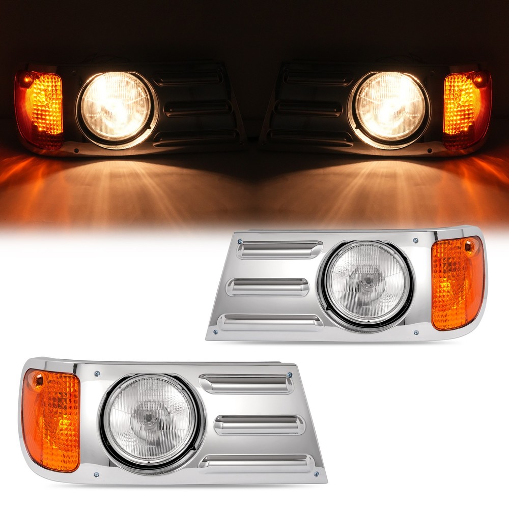 Left & Right Chrome Headlights W/Corner Light Bezel For Mack Granite CV713 Truck