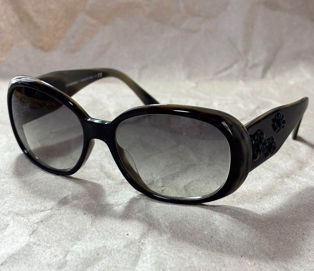 CHANEL 5113-A Camellia Dark Brown Marble Sunglasses with Coco Mark Logo #1